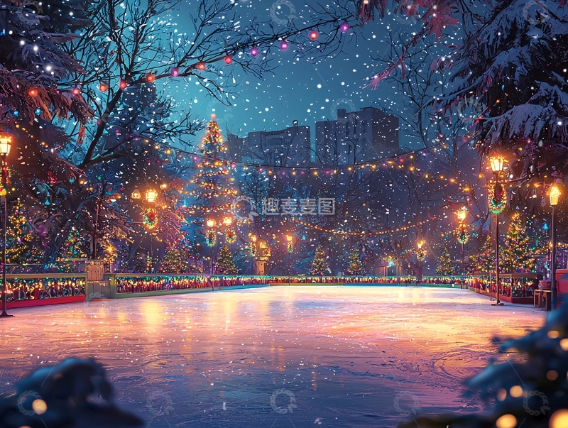 高清大图下载【趣麦麦图】冬日公园梦幻冰场
