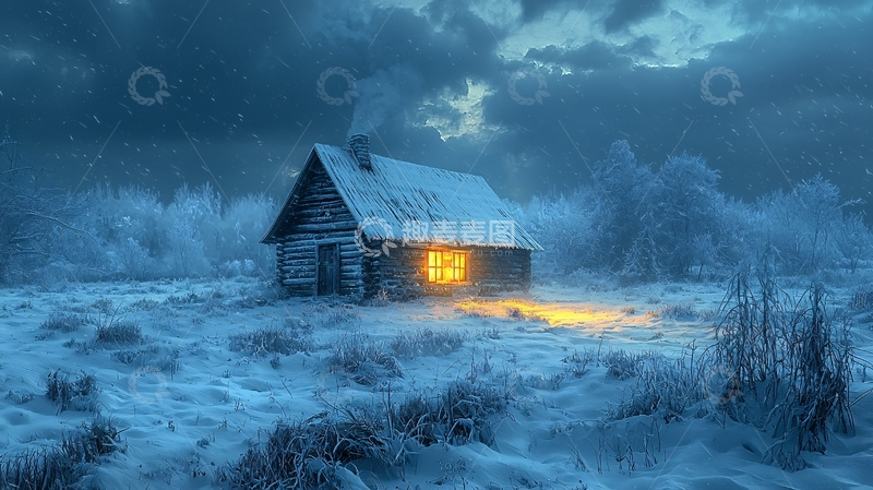 高清大图下载【趣麦麦图】雪夜小屋