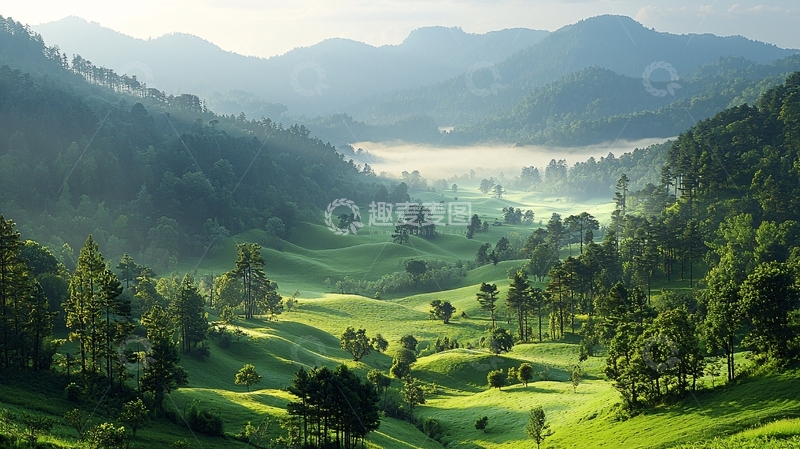 高清大图下载【趣麦麦图】山峦叠嶂的绿色山谷