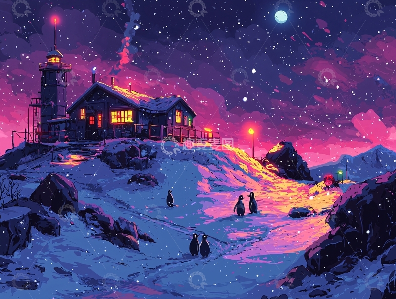 高清大图下载【趣麦麦图】雪夜小屋