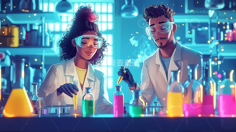 高清大图下载【趣麦麦图】实验室里两位科学家