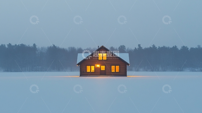 高清大图下载【趣麦麦图】冬季雪景小屋