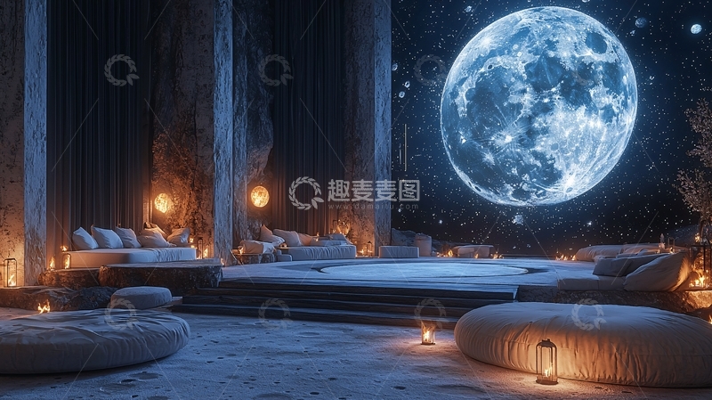 高清大图下载【趣麦麦图】星空下的室内温泉