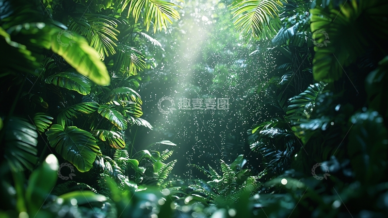 高清大图下载【趣麦麦图】雨林深处光线透过树叶