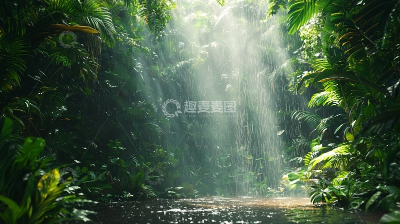 高清大图下载【趣麦麦图】热带雨林深处光线