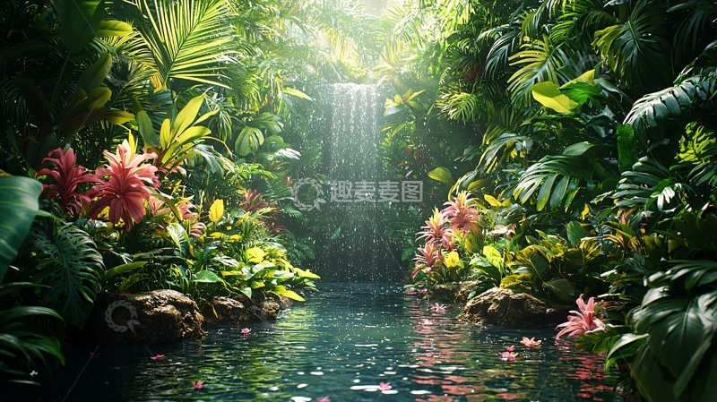高清大图下载【趣麦麦图】热带雨林瀑布溪流