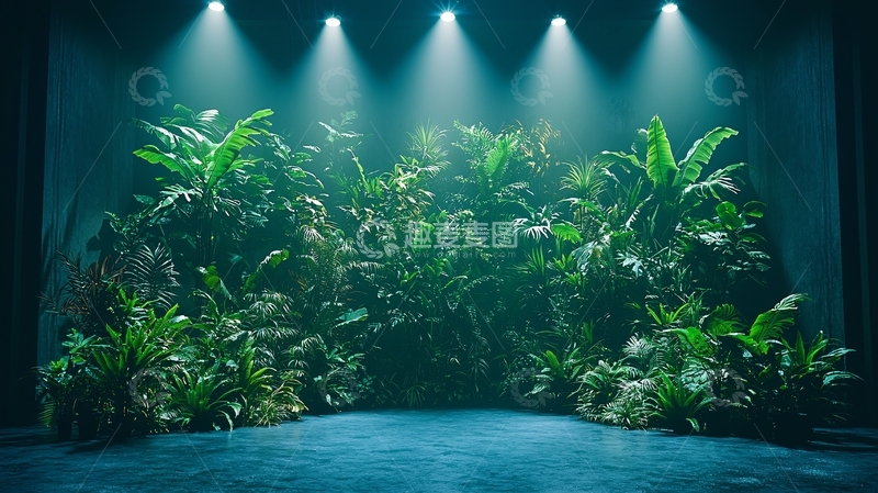 高清大图下载【趣麦麦图】深色背景绿植舞台