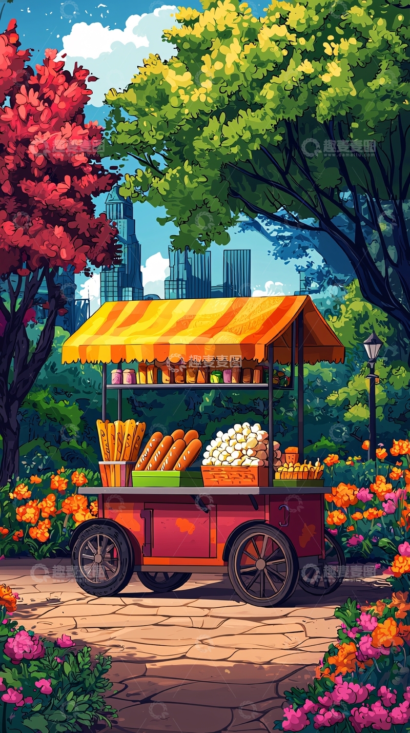 高清大图下载【趣麦麦图】公园里的食物售货车