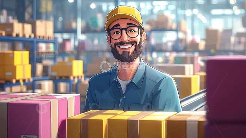 高清大图下载【趣麦麦图】仓库工人微笑搬货