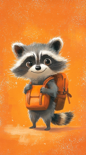 可爱浣熊背包旅行