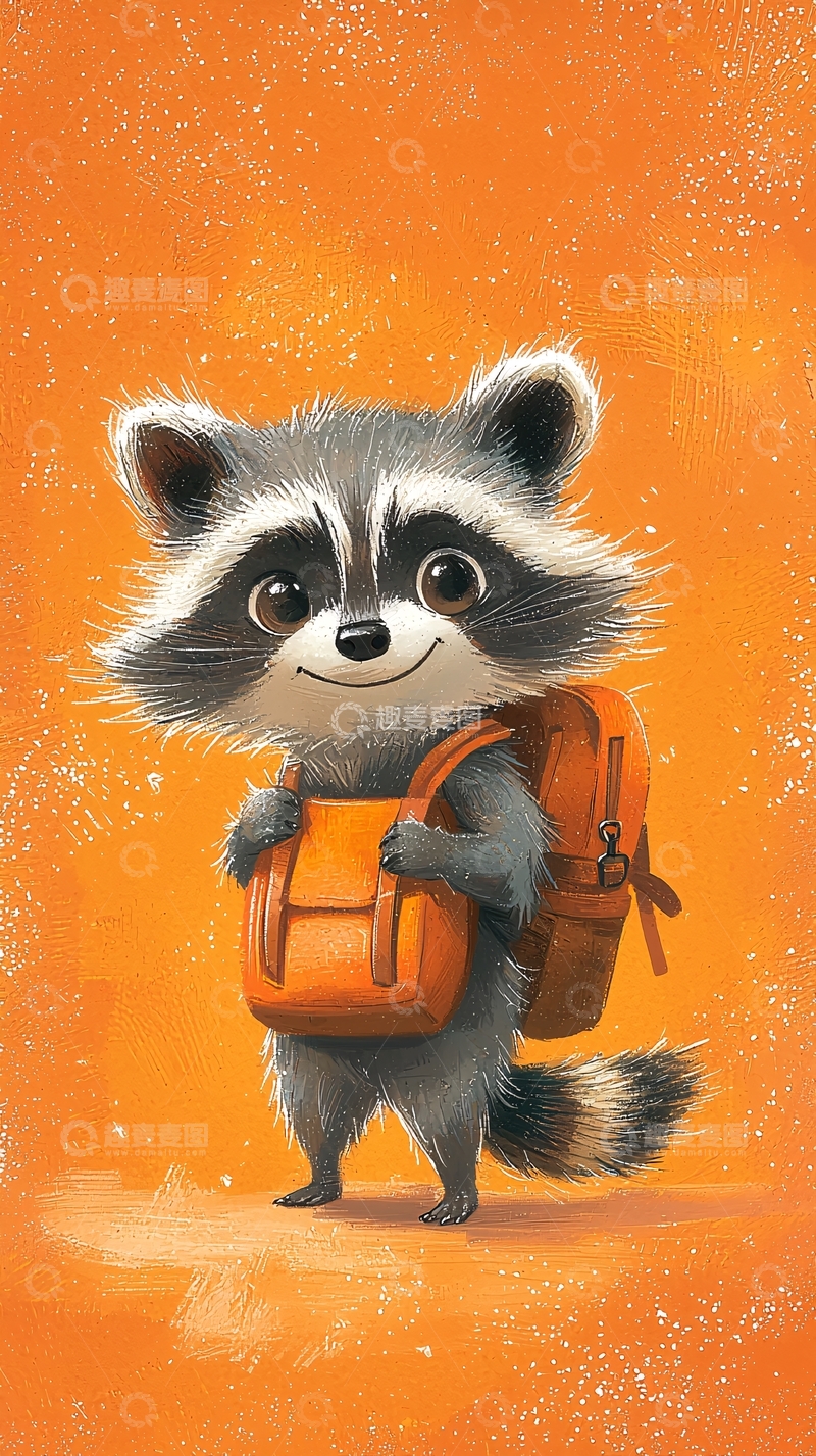 高清大图下载【趣麦麦图】可爱浣熊背包旅行