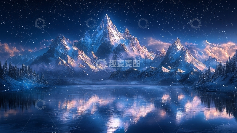 高清大图下载【趣麦麦图】星空下的雪山湖泊25