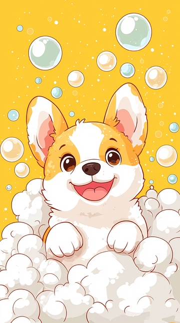 泡泡浴柯基犬