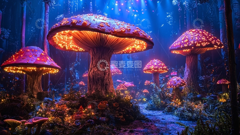 高清大图下载【趣麦麦图】发光蘑菇森林奇幻场景