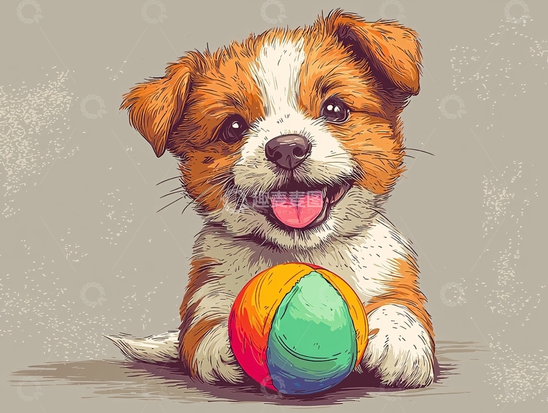 高清大图下载【趣麦麦图】可爱的小狗玩彩色球