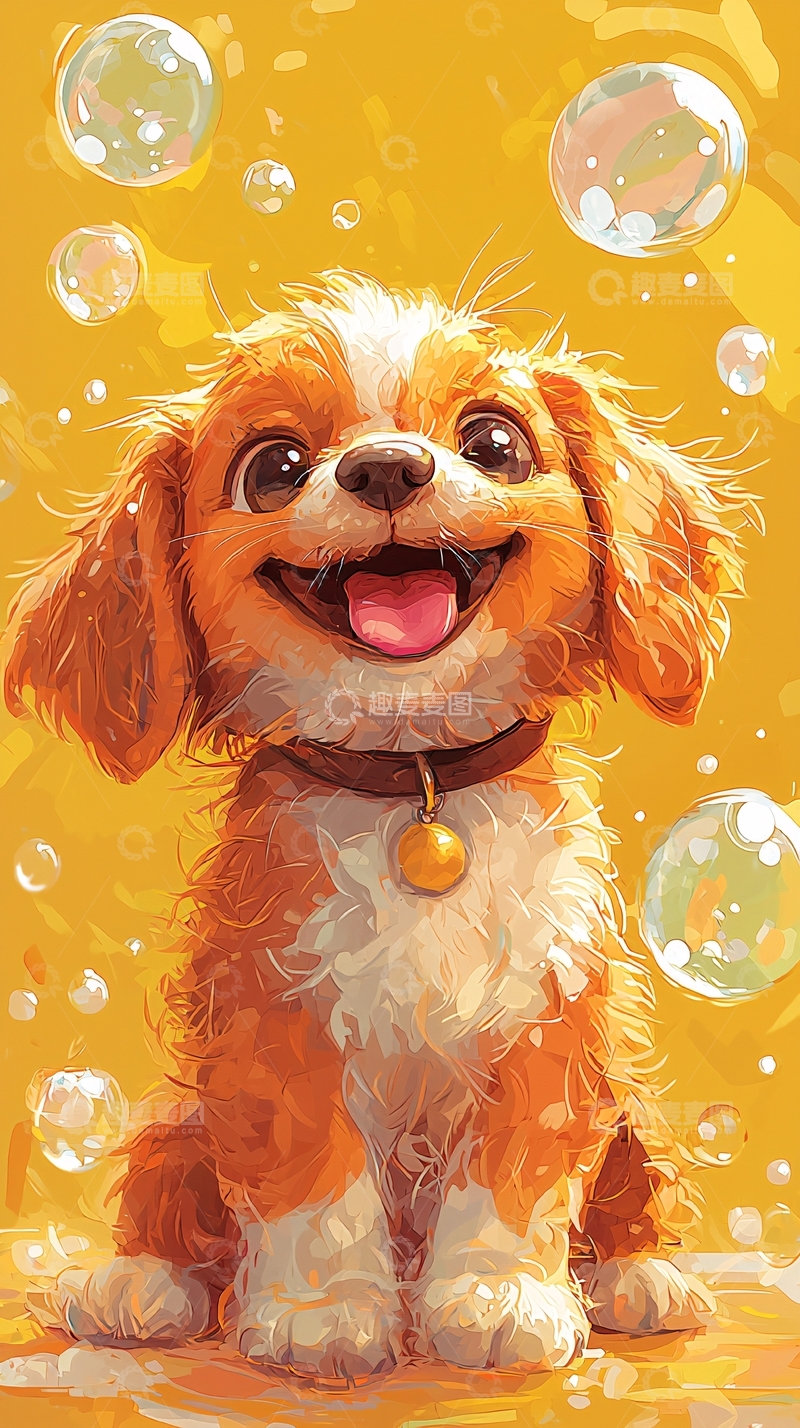 高清大图下载【趣麦麦图】可爱小狗泡泡背景