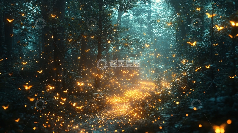高清大图下载【趣麦麦图】萤火虫森林小路