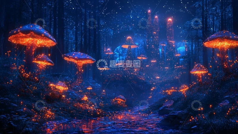 高清大图下载【趣麦麦图】奇幻森林发光蘑菇