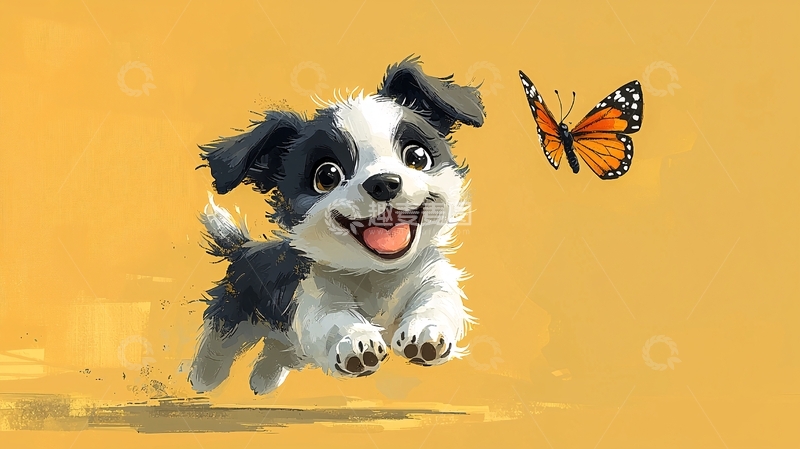 高清大图下载【趣麦麦图】可爱小狗追逐蝴蝶