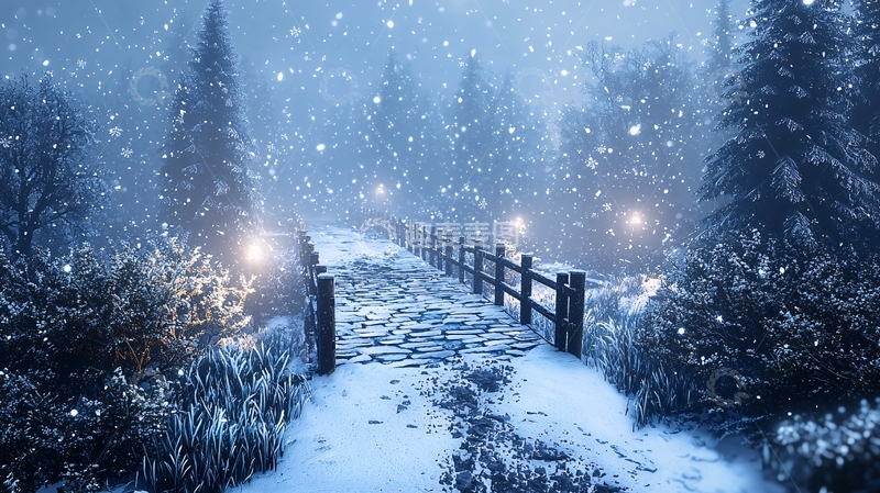 高清大图下载【趣麦麦图】雪夜森林小路