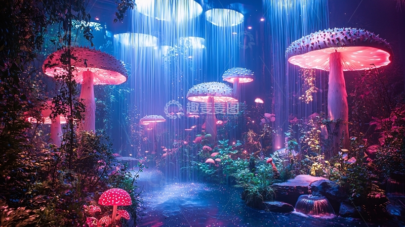 高清大图下载【趣麦麦图】梦幻发光蘑菇森林