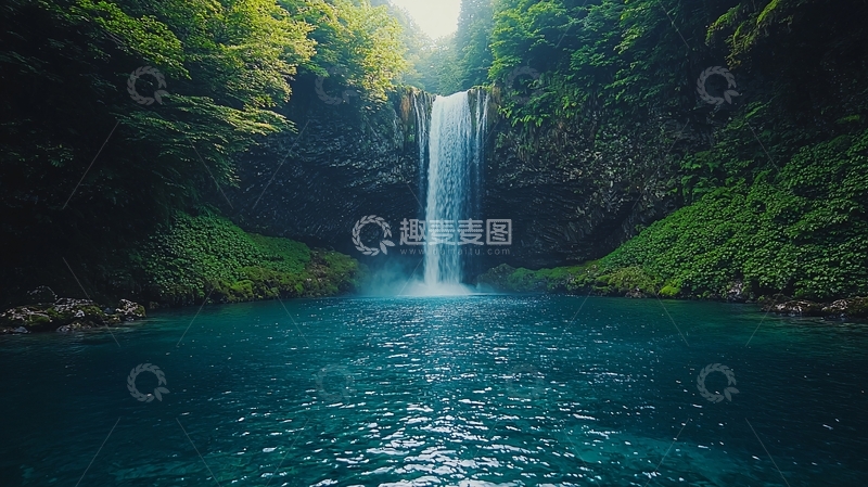 高清大图下载【趣麦麦图】绿树环绕的瀑布