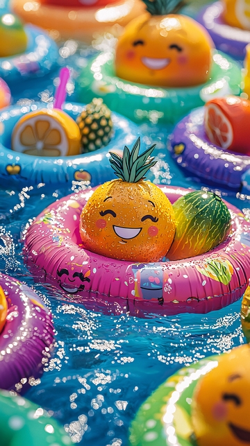 水果表情泳圈漂浮水面