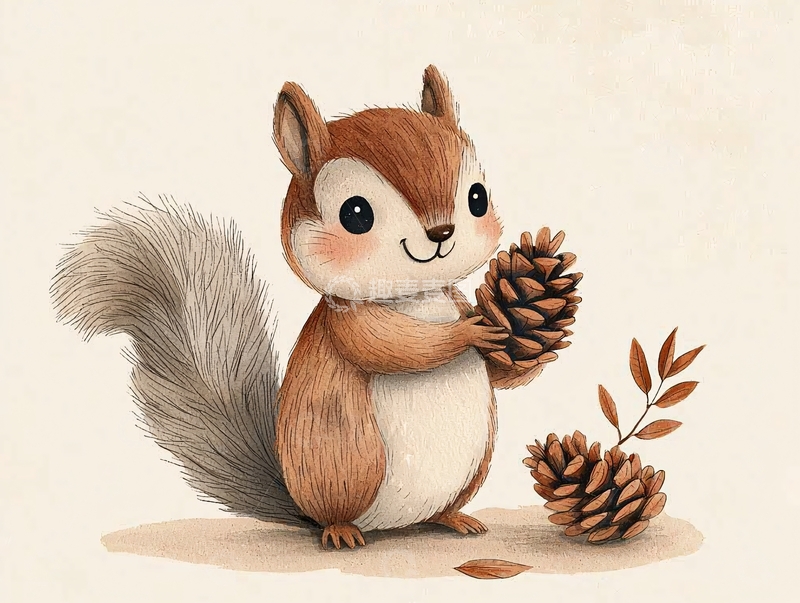 高清大图下载【趣麦麦图】可爱松鼠抱着松果