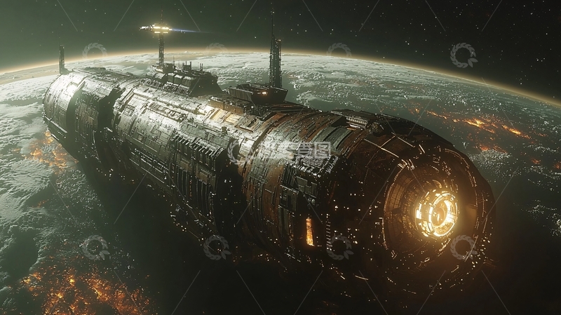 高清大图下载【趣麦麦图】太空飞船地球轨道