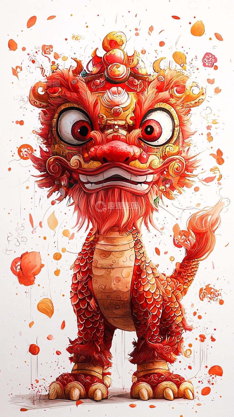 高清大图下载【趣麦麦图】卡通风格的红色小狮子