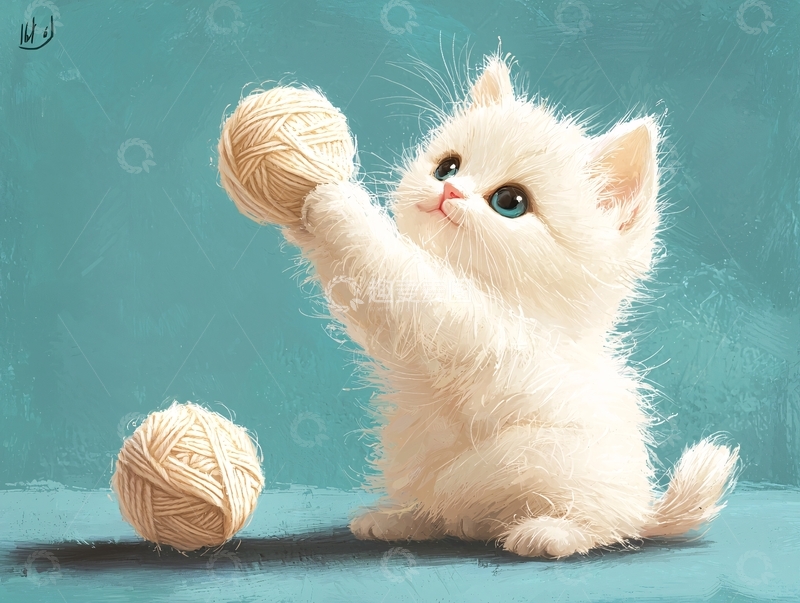 高清大图下载【趣麦麦图】可爱小猫玩毛线球