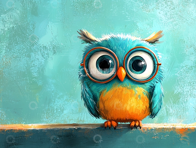 高清大图下载【趣麦麦图】戴眼镜的卡通猫头鹰