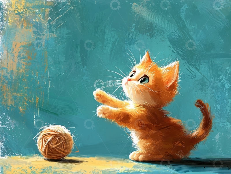 高清大图下载【趣麦麦图】小猫玩毛线球