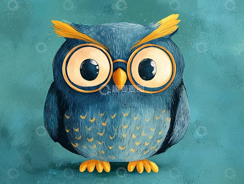 高清大图下载【趣麦麦图】戴眼镜的蓝色小猫头鹰