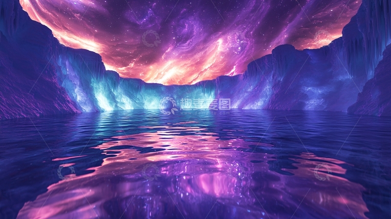 高清大图下载【趣麦麦图】梦幻紫粉色极光峡谷