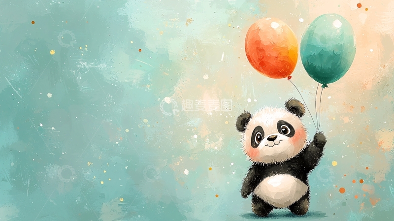 高清大图下载【趣麦麦图】卡通熊猫拿着气球