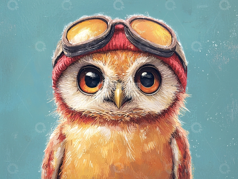 高清大图下载【趣麦麦图】戴飞行员帽的可爱猫头鹰