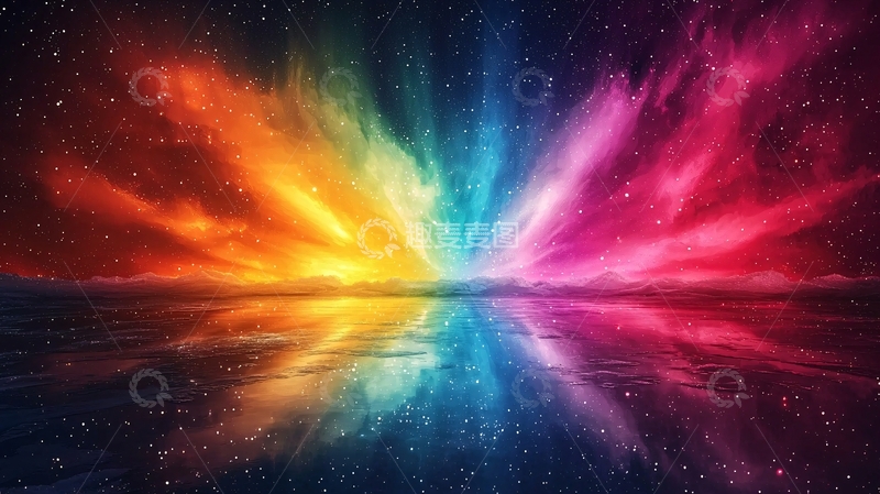 高清大图下载【趣麦麦图】彩虹星空倒影