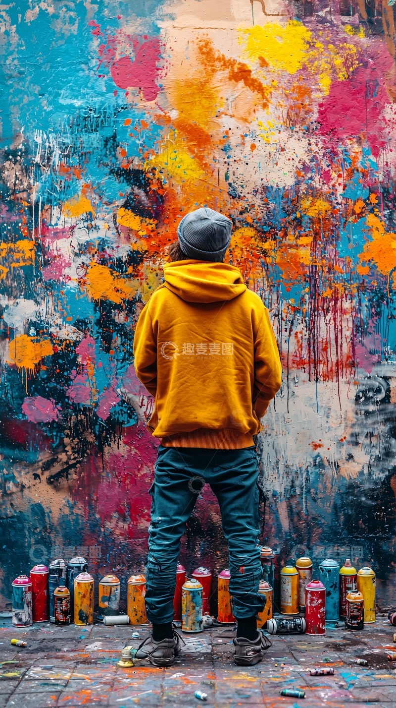 高清大图下载【趣麦麦图】多彩涂鸦墙前的人