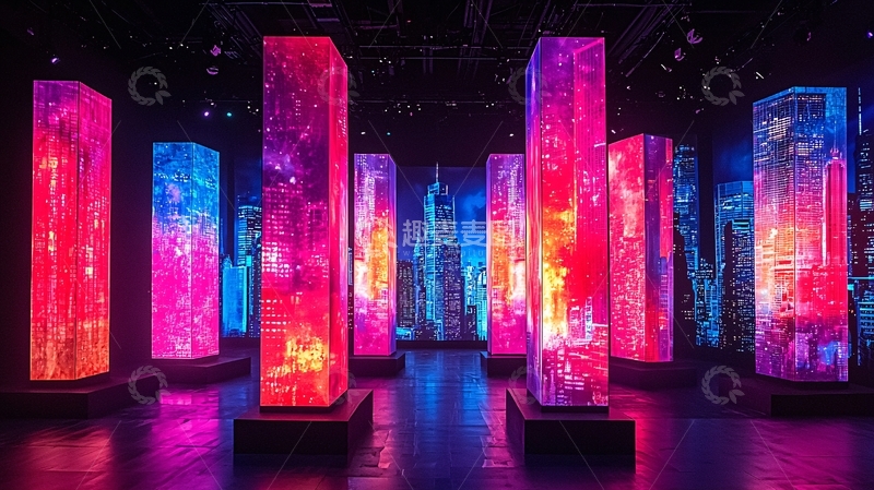 高清大图下载【趣麦麦图】炫彩光柱城市夜景