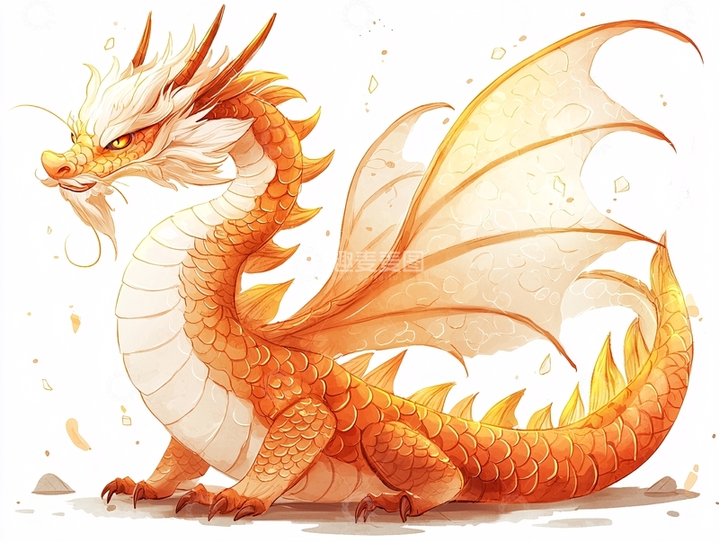 高清大图下载【趣麦麦图】橙色水彩龙