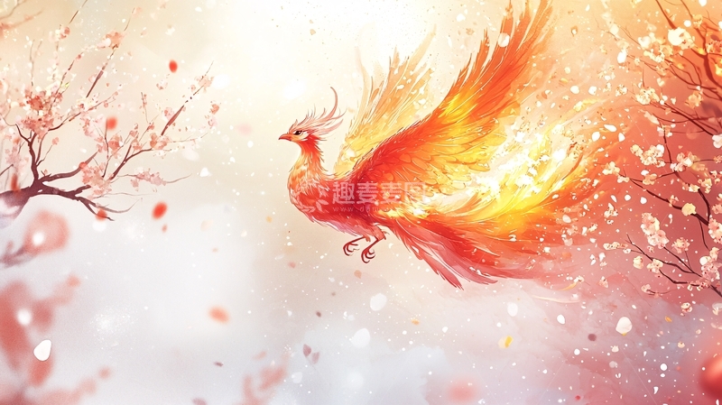 高清大图下载【趣麦麦图】凤凰飞舞在花丛中