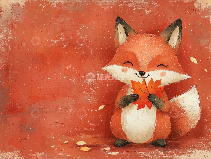 高清大图下载【趣麦麦图】红底卡通小狐狸