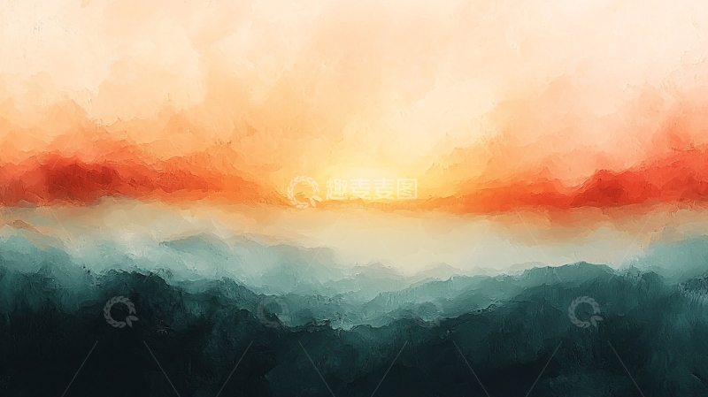 高清大图下载【趣麦麦图】水彩日出山峦