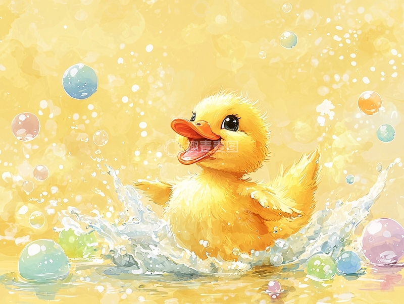 高清大图下载【趣麦麦图】小鸭子玩泡泡
