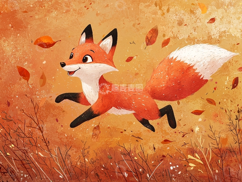 高清大图下载【趣麦麦图】秋日奔跑的快乐小狐狸