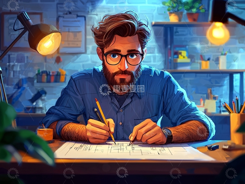 高清大图下载【趣麦麦图】在书桌前工作的男人