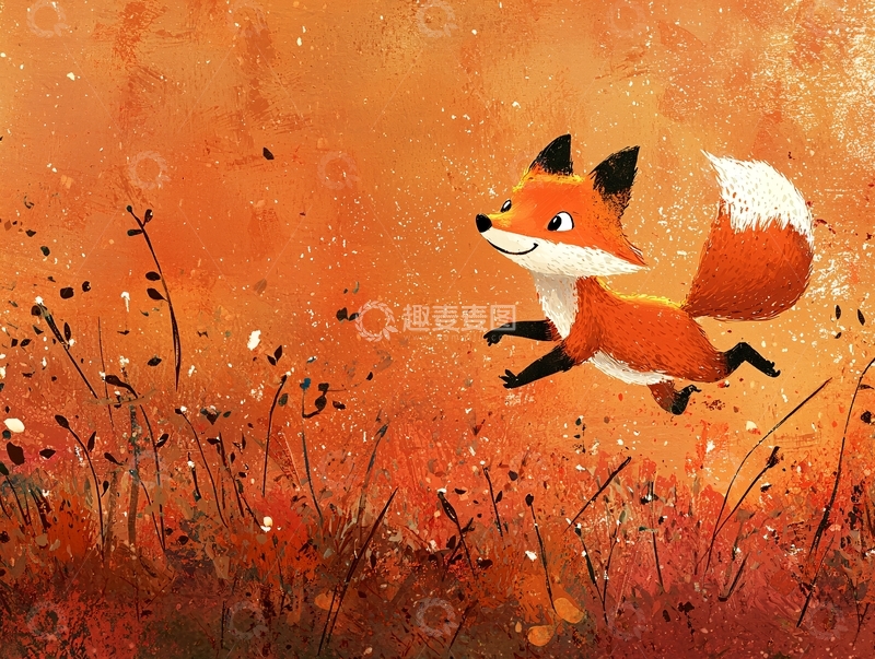 高清大图下载【趣麦麦图】秋日奔跑的小狐狸