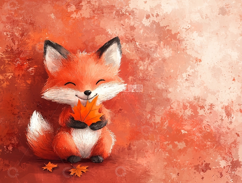 高清大图下载【趣麦麦图】小狐狸抱着落叶