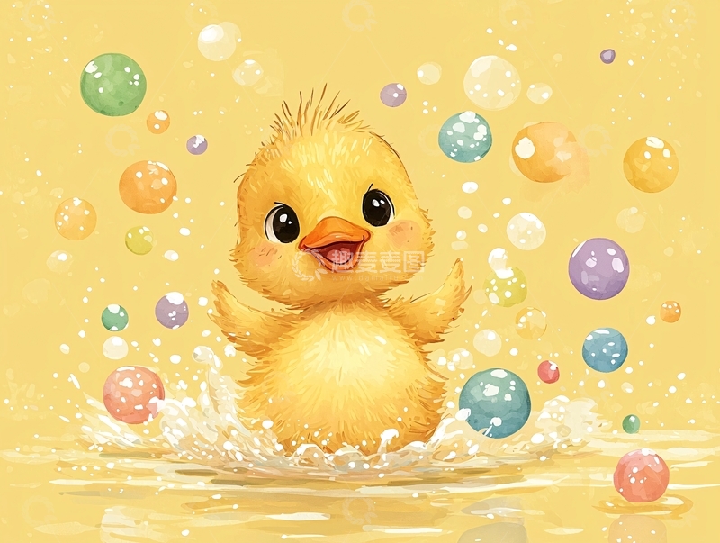 高清大图下载【趣麦麦图】小鸭子玩泡泡